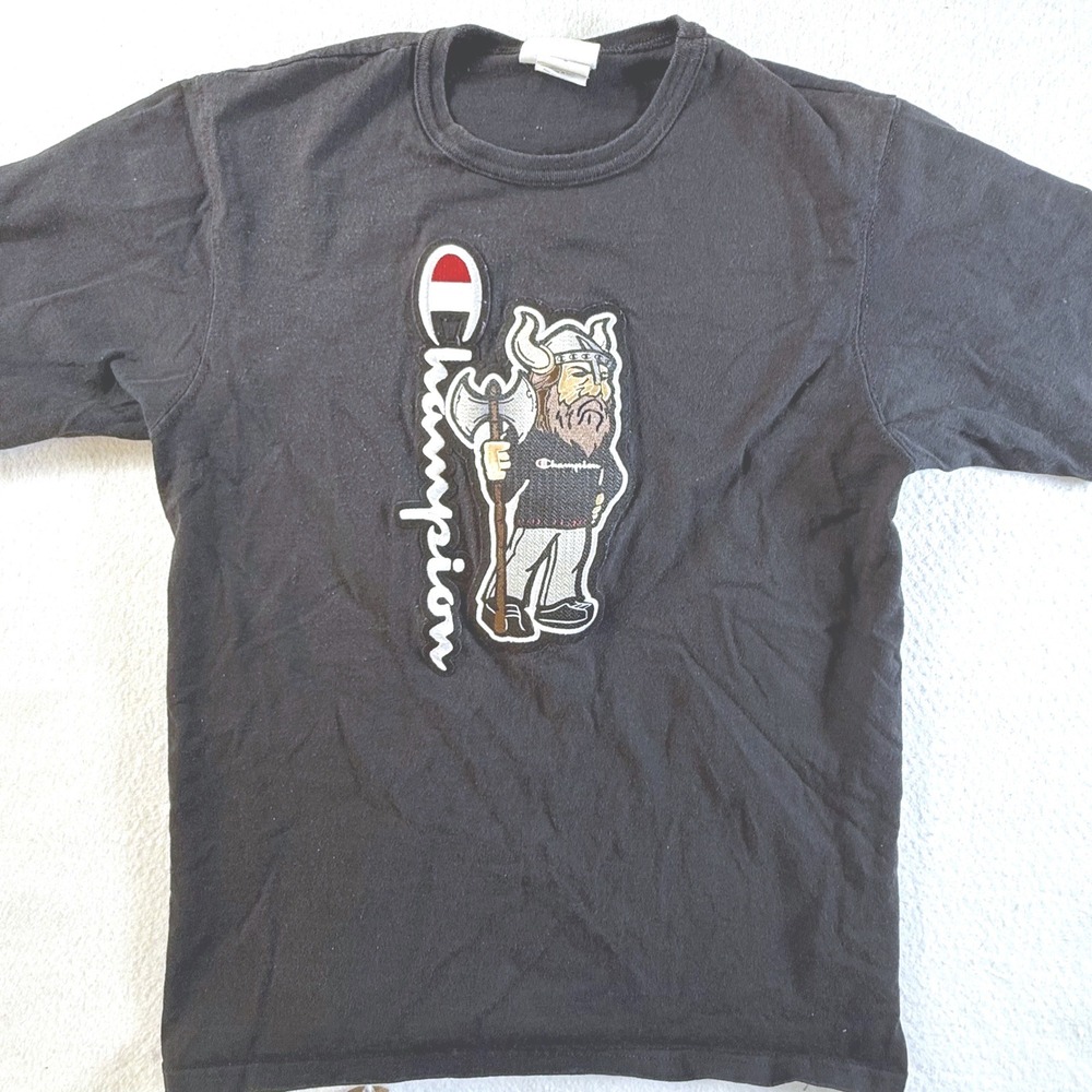 Champion T-Shirt‎ Mens Medium Viking Graphic Black Short Sleeve Cotton Tee - Picture 2 of 8